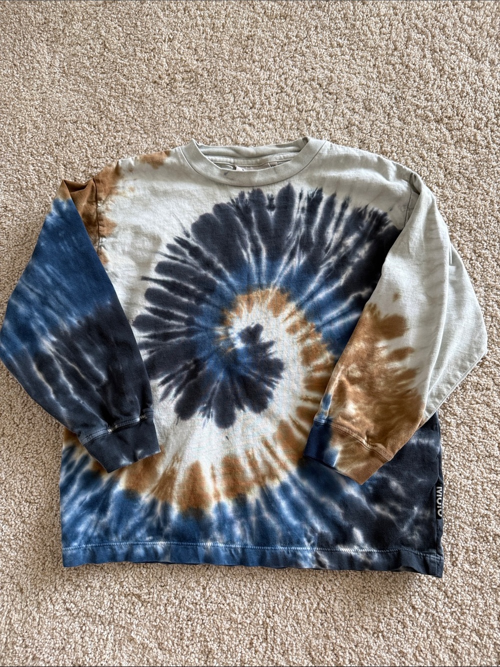 Molo Tie-Dye Spiral Long Sleeve Tee - Blue & Brown Sz 122 (Sz 7)